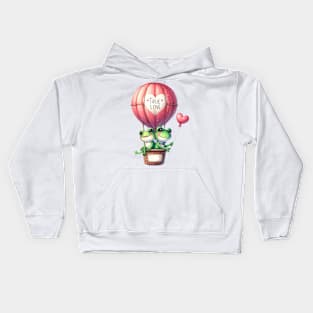 Valentine Frog Couple On Hot Air Balloon Kids Hoodie